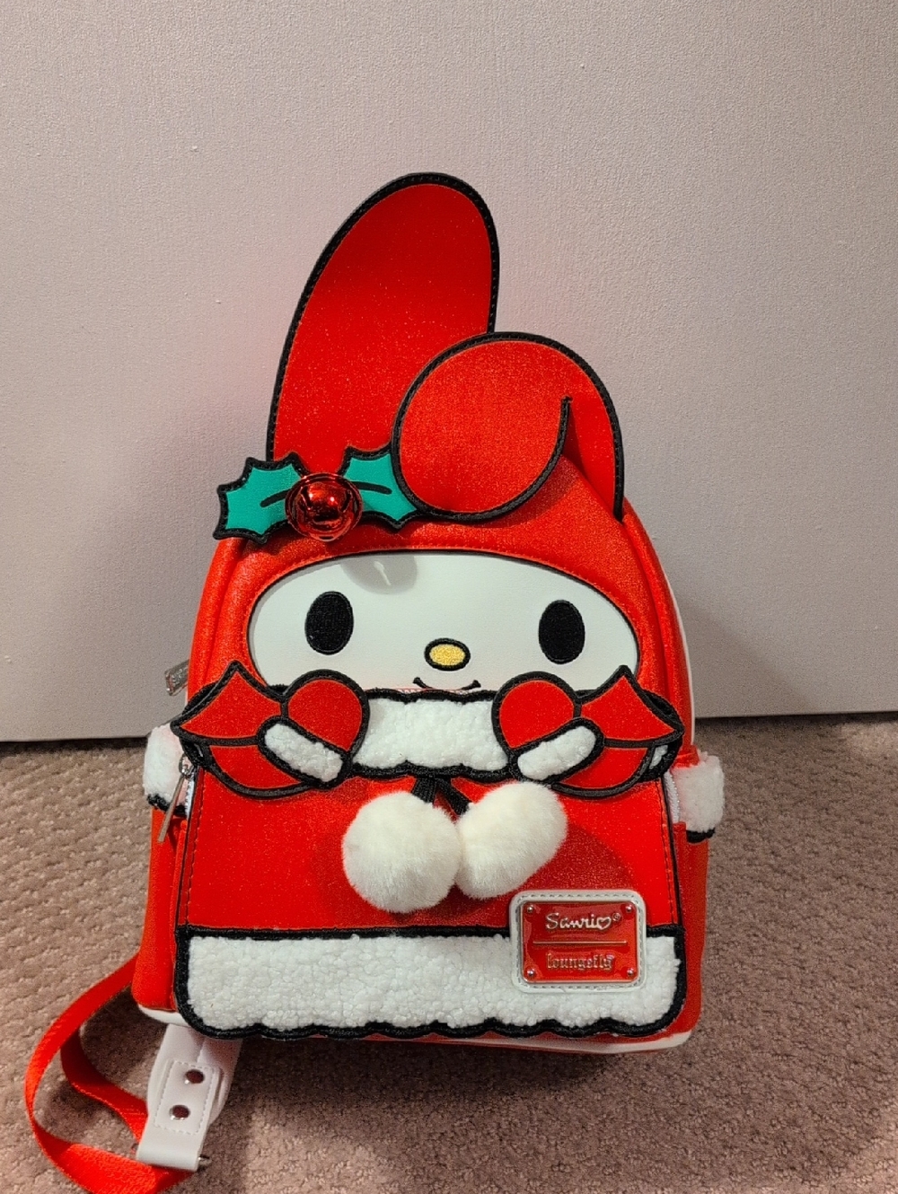 Loungefly Sanrio My Melody Christmas Holiday Mini Backpack in Red & White - Picture 2 of 11
